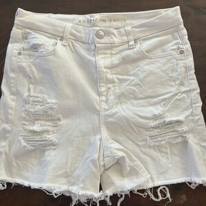 American Eagle Outfitters White Distressed Jean Shorts